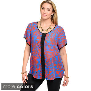 Feellib Women's Plus Size Leaf Pattern Boxy Fit Top-Image