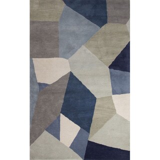 (^ ^)// Hand Tufted Geometric Pattern Multi/ Blue Wool Area Rug (8'x11')