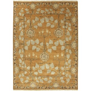 Save Price Hand Knotted Floral Pattern Orange/ Green Wool Area Rug (6' x 9')