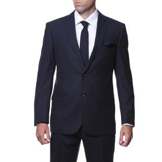 Ferrecci Men's Slim Fit Navy Plaid Tone on Tone 2-piece Suit-Image