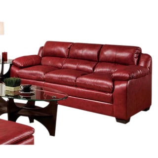 Low Price Klos Red Bonded Leather Upholstered Sofa and Loveseat Set