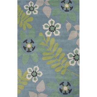 @@@ >  Hand Tufted Floral Pattern Blue/ Green Wool Area Rug (8'x10')