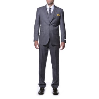 Zonettie by Ferrecci Men's Slim Fit Charcoal Plaid Double-breasted 3-piece Vested Suit-Image