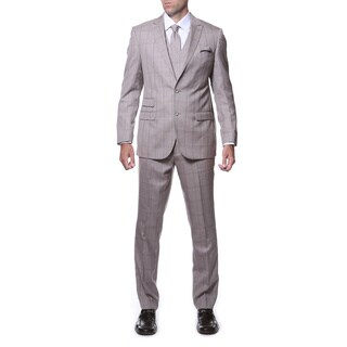 Zonettie by Ferrecci Men's Slim Fit Tan Plaid Double-breasted 3-piece Vested Suit-Image