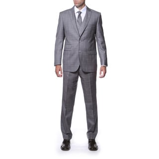 Zonettie by Ferrecci Men's Slim Fit Grey Plaid Double-breasted 3-piece Vested Suit-Image