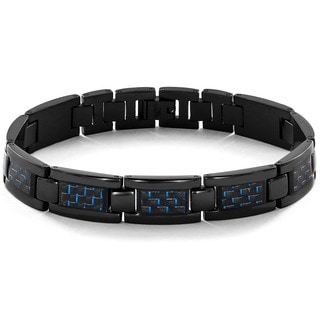 Crucible Black-plated Stainless Steel Men's Blue Carbon Fiber Bracelet