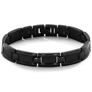 Crucible Black-plated Stainless Steel Men's Carbon Fiber Bracelet