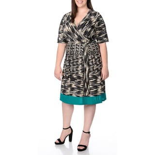 Sandra Darren Women's Plus Size Teal and Grey Fit-and-Flare Dress-Image