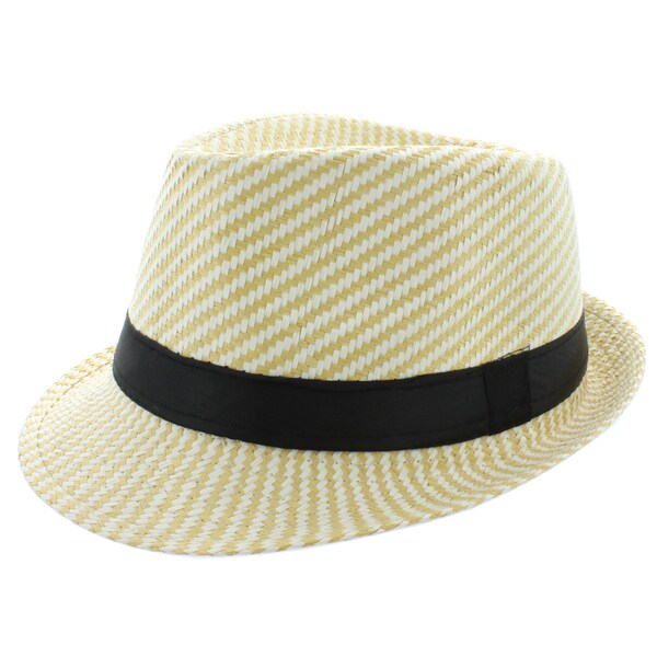 Faddism Men's Fashion Stripe Fedora Hat in Yellow White