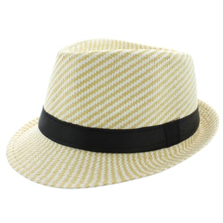 Faddism Men's Fashion Stripe Fedora Hat in Yellow White-Image