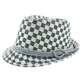 Faddism Men's Black/ White Plaid Fashion Fedora-Image