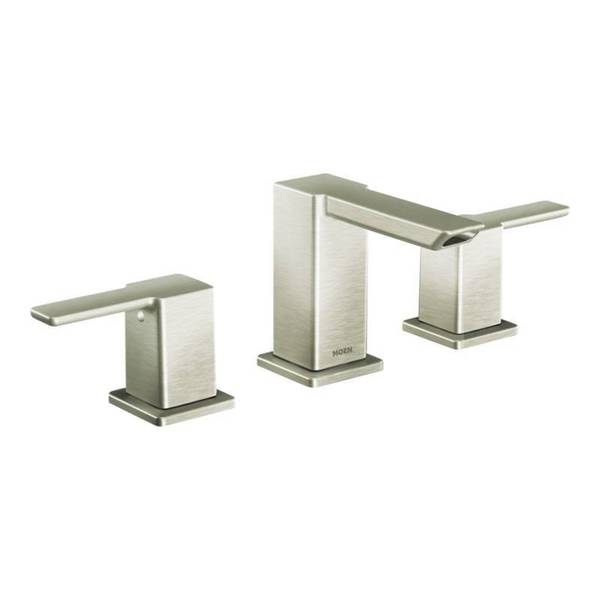 Moen 90-degree Brushed Nickel Two-handle Low Arc Bathroom Faucet