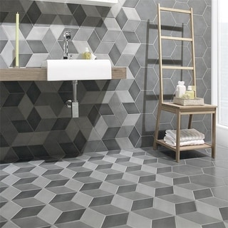 (^.^)/  SomerTile 8.75x8.75-inch Concret Cubic Vigeland Porcelain Floor and Wall Tile (Case of 15)