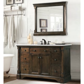 Low Price Carrara Marble Top Bathroom Vanity in Coffee Bean/ White Finish with Matching Wall Mirror, 2-piece Set