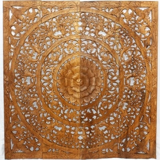 (>_<)  Hand-carved Teak Wood Lotus Wall Panels (Thailand)