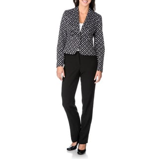 Zac &amp; Rachel Women's Stretch Geometric 2-piece Pant Suit-Image