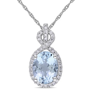 Miadora 10k White Gold Aquamarine and 1/6ct TDW Diamond Infinity Necklace (G-H, I1-I2)