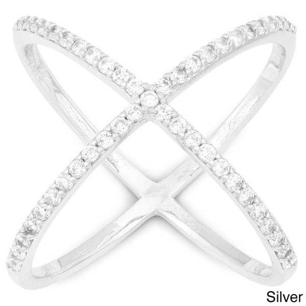 La Preciosa Sterling Silver Cubic Zirconia Wide X Ring