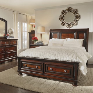 (^_-) Elliot Distressed Warm Brown 5-piece 2-drawer Wood Sleigh Bed Set