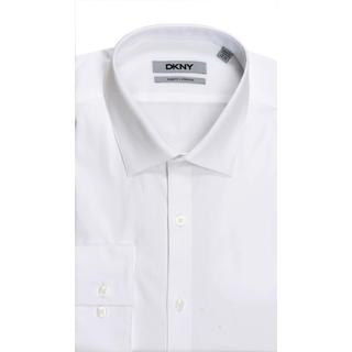 DKNY Slim Fit Natural Cotton Stretch Pinpoint White Dress Shirt-Image