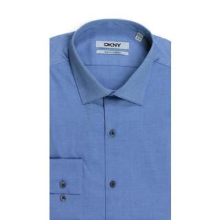 DKNY Slim Fit Natural Cotton Stretch Pinpoint Navy Dress Shirt-Image