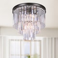 Justina 5-light Crystal Glass Prism 3-tier Flush Mount Antique Black Chandelier