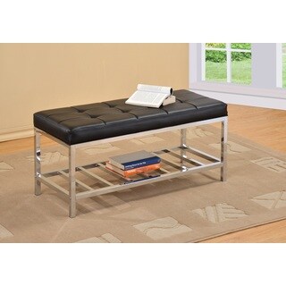 ( ._.) Black Tufted Leather Chrome Frame Bench Coffee Table