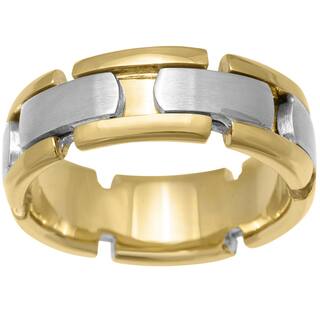 Handmade 14k Two-tone Gold Men's Comfort-fit Wedding Band-Image