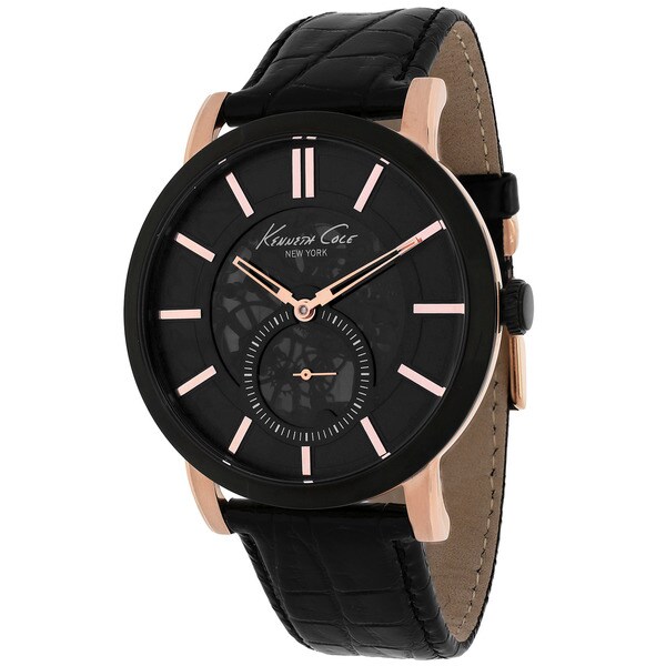 Kenneth Cole Men's KC8045 Black Leather Automatic Watch with Black Dial
