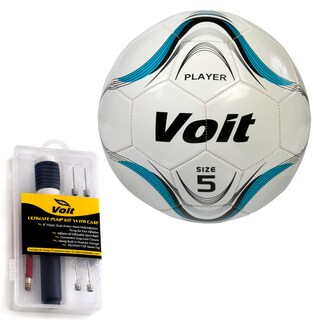 Voit Size 5 Player Soccer Ball with Ultimate Inflating Kit - White and Blue Graphic-Image