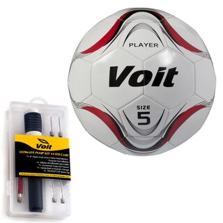 Voit Size 5 Player Soccer Ball with Ultimate Inflating Kit - White and Red Graphic-Image