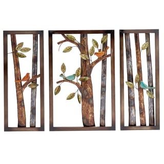 Morning Birds Botanical Handcrafted 3-piece Metal Wall Art Decor