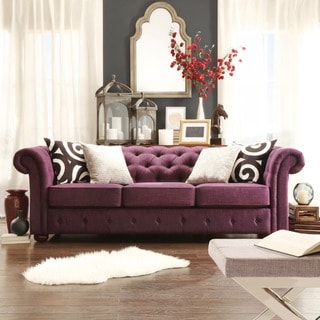 Hot Deal TRIBECCA HOME Knightsbridge Grey Linen Tufted Scroll Arm Chesterfield Sofa