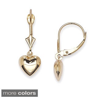 14k Gold Hanging Heart Leverback Dangle Earrings