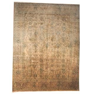 Cheap Herat Oriental Semi-antique 1920's Persian Hand-knotted Kashan Beige/ Light Blue Wool Rug (9'9 x 13')