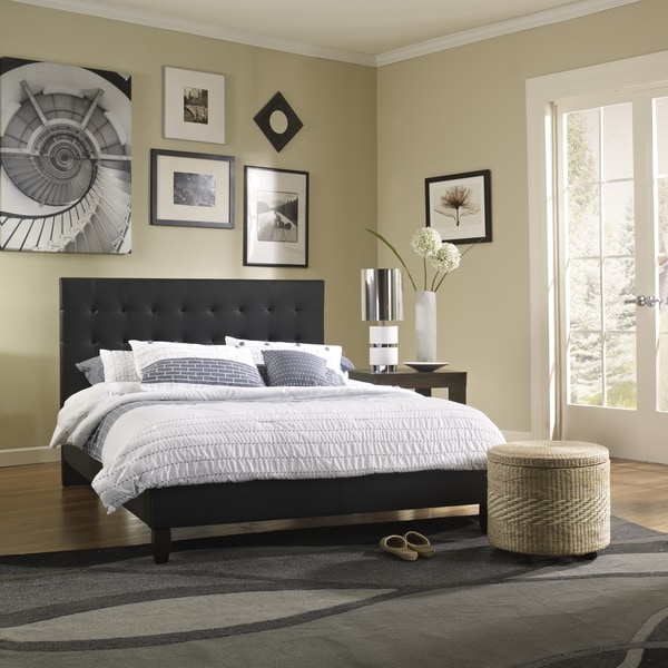 Sleep Sync Waverly Upholstered Black Leather Platform Bed