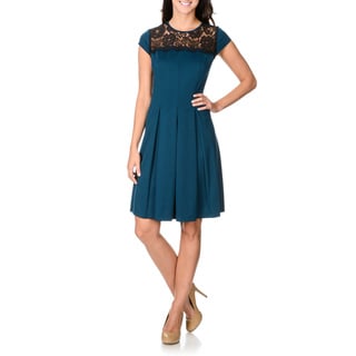 S.L. Fashions Women's Lace Yoke Pleated Fit-and-flare Dress-Image