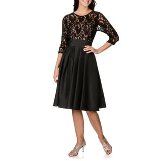 S.L. Fashions Women's Lace Illusion Fit-and-Flare Dress-Image