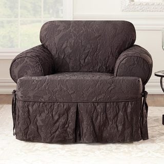 Sure Fit Matelasse Damask Espresso T-cushion Chair Slipcover-Image