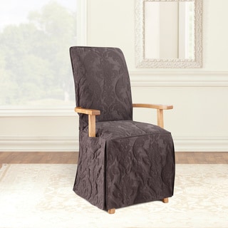 Sure Fit Matelasse Damask Long Dining Room Chair Slipcover with Arm Cutout-Image