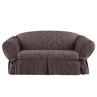 Sure Fit Matelasse Damask Espresso Loveseat Slipcover-Image