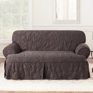 Sure Fit Matelasse Damask T-Cushion Espresso Loveseat Slipcover-Image