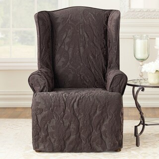 Sure Fit Matelasse Damask Espresso Wing Chair Slipcover-Image