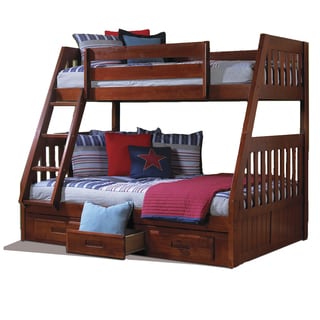 Cheap Solid Pine Twin-over-full Bunk Bed with Drawers