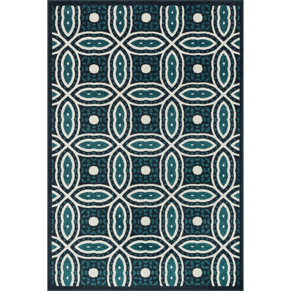 Indoor/ Outdoor Palm Navy/ Teal Rug (7'10 x 10'9)