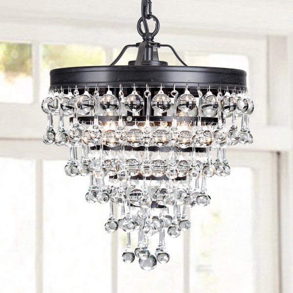 Claudia 3light Crystal Glass Drop Chandelier in Antique Black Finish