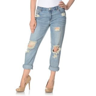 ABS by Allen Schwartz Women's Light Wash Distressed Ripped Boyfriend Jeans-Image