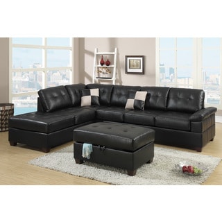 [1] Madan Black Bonded Leather Sectional Sofa