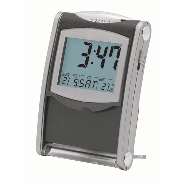 Grey Plastic Backlit Desk/ Travel Alarm Clock