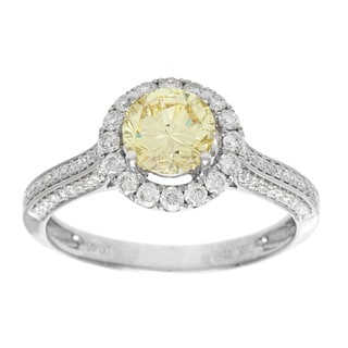 Pre-owned 18k White Gold 1 3/5ct TDW GIA Certified Yellow Diamond Estate Engagement Ring (F-G, VS1-VS2)